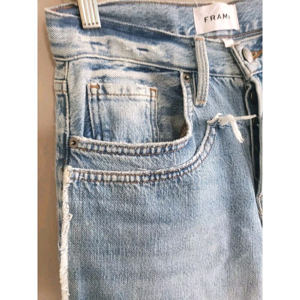 Frame Side Fringe Jeans Blue Light Wash Distressed Button Fly Size 25 - Picture 3 of 10